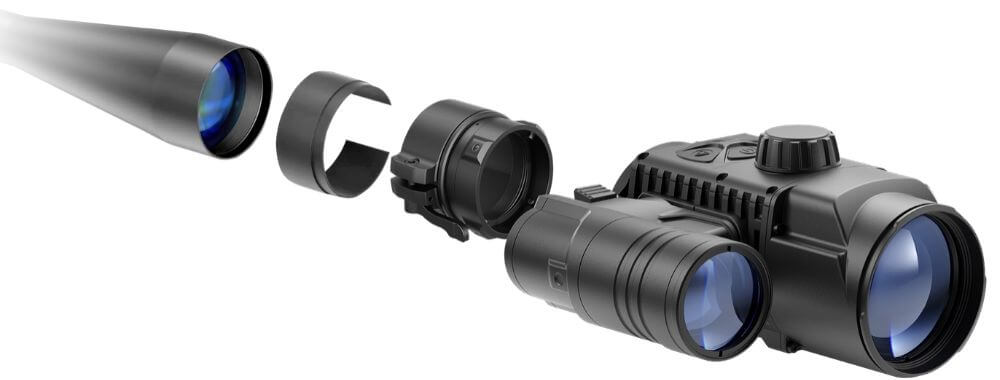 Ein Nachtsicht Vorsatzgerät vor eine Zieloptik montiert