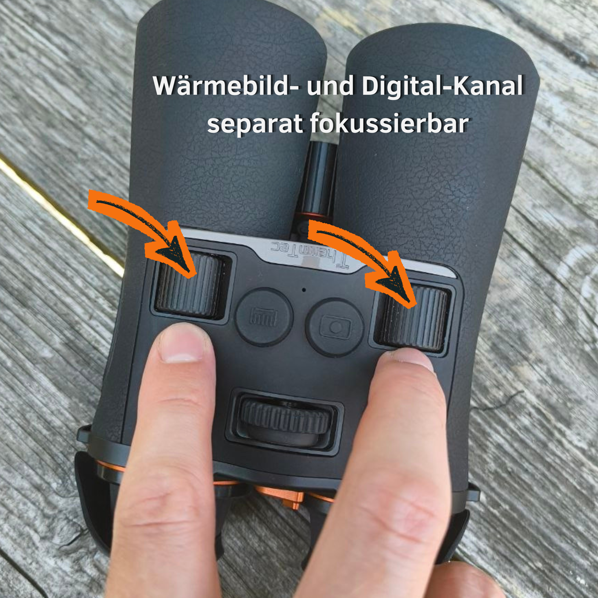 Zwei Fokusräder am ThermTec Ventus 335L zum getrennten Scharfstellen von Wärmebild und Digitalkanal