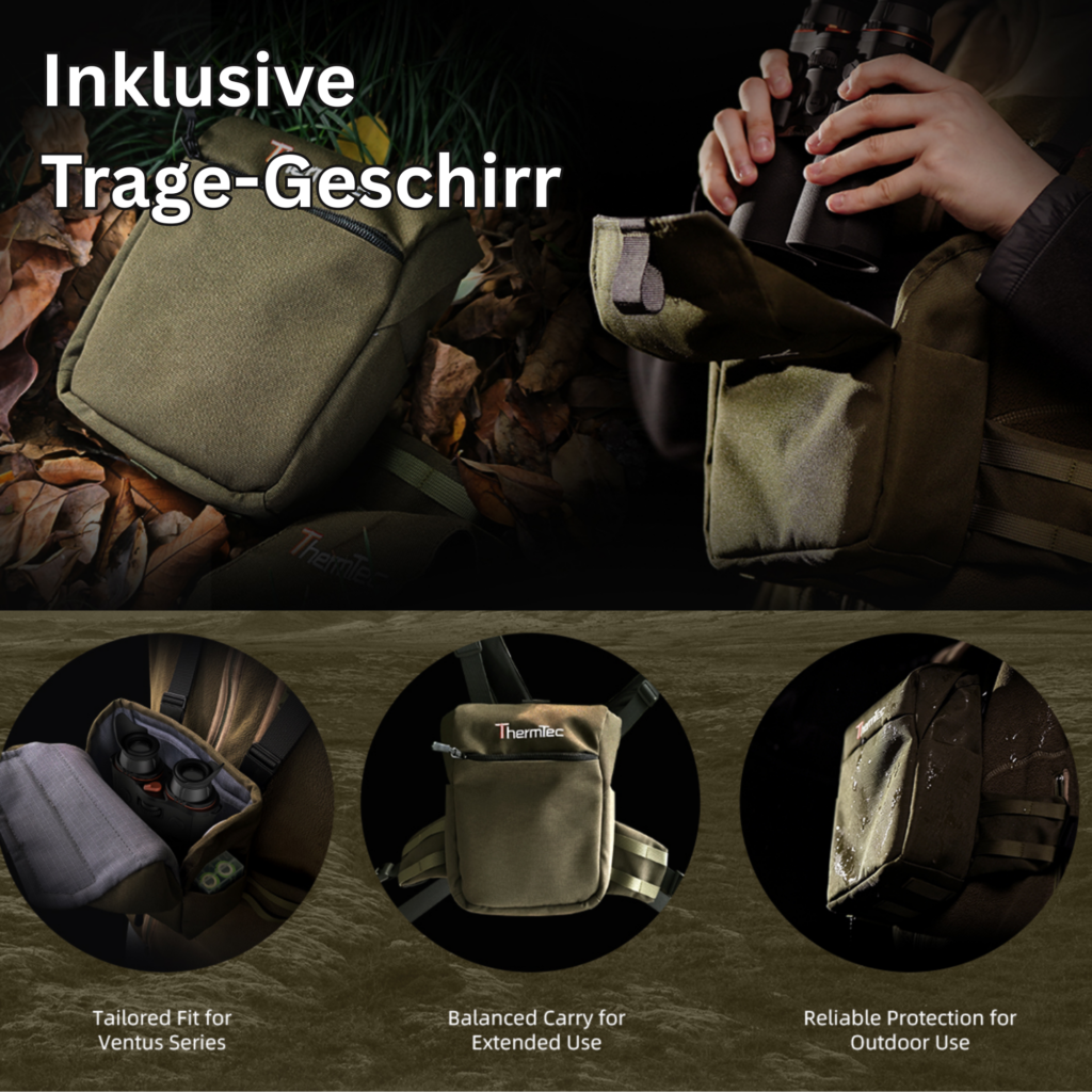 Trage-Geschirr mit Brusttasche für das ThermTec Ventus Multispektral-Fernglas im Jagdeinsatz